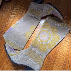 Embroidered Taupe Suede Knee-High Boots
